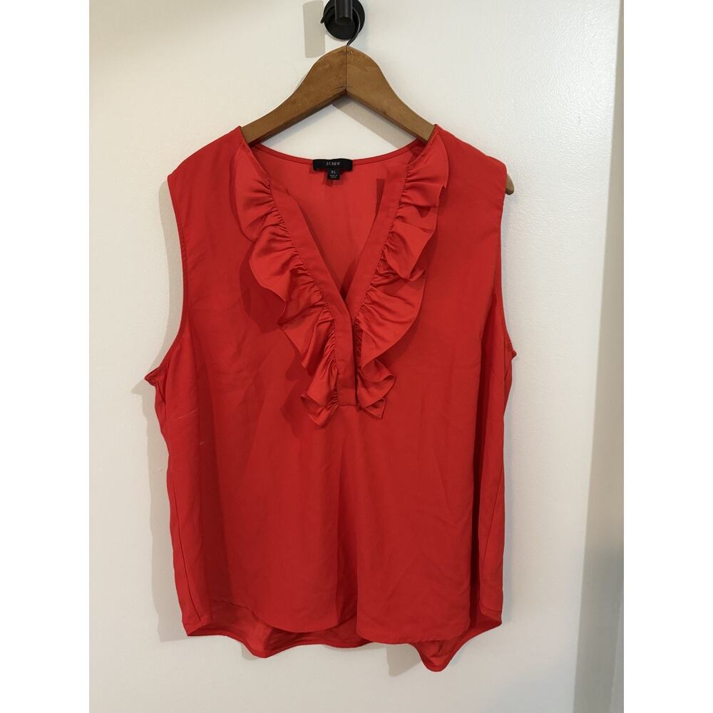 J. Crew Red Ruffle-Front Top in Satin Crepe Size XL